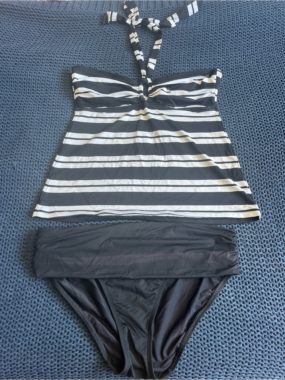 Lauren Ralph Lauren Black and White Striped Tankini Set